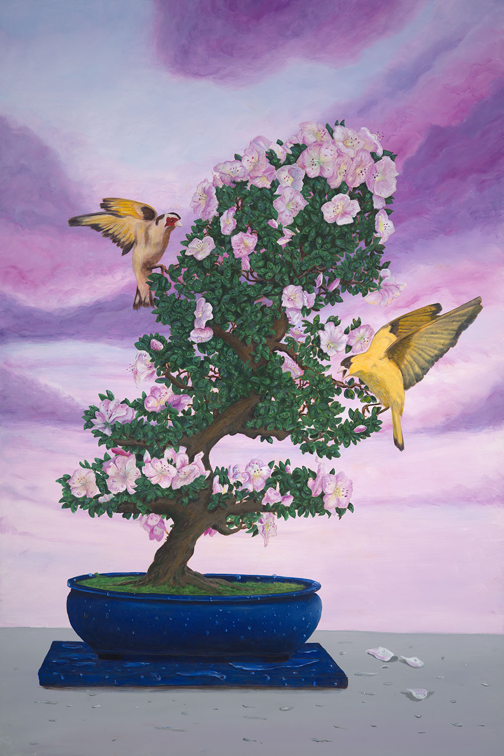 Finches and Pink Plumeria, 24x36