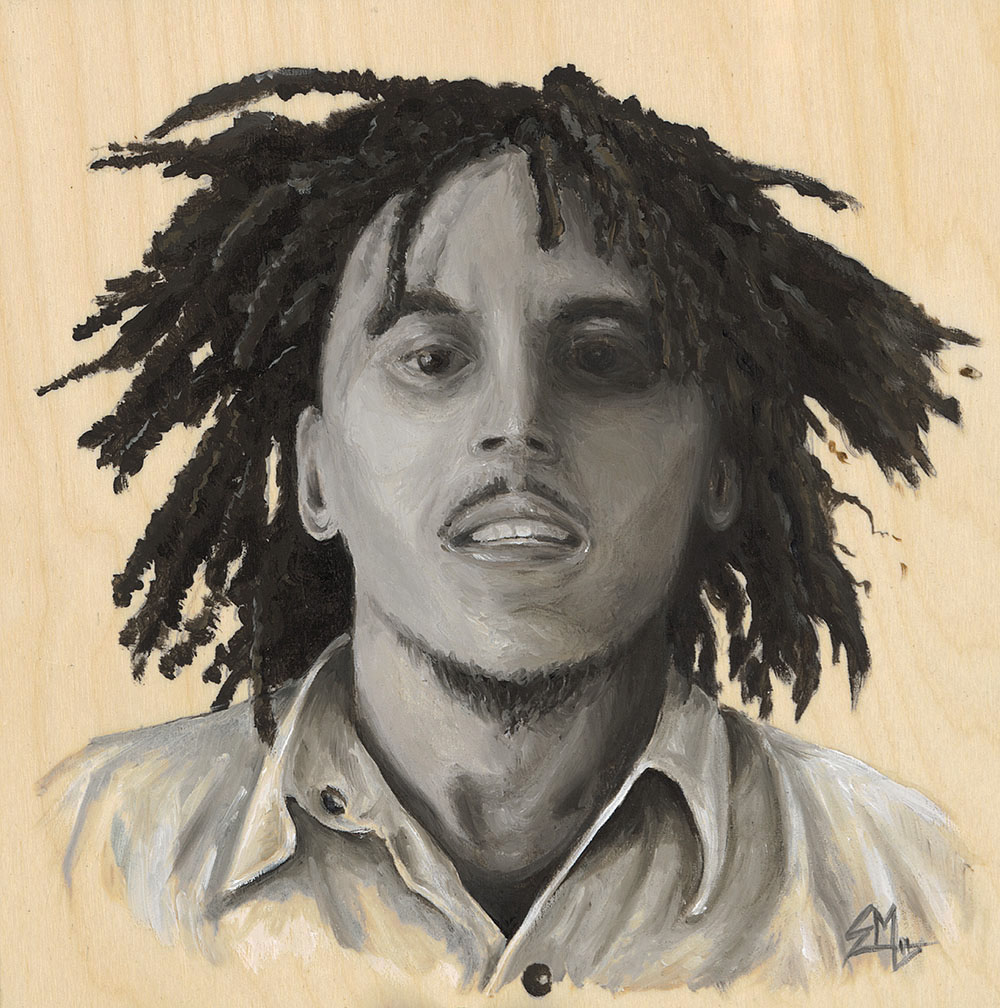 Bob Marley, Oil on wood panel, 8"x8"
