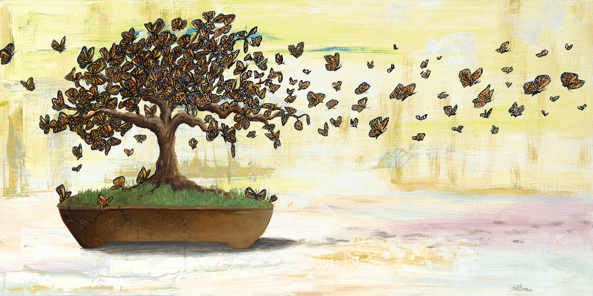 Butterfly Bonsai, Oil on Panel